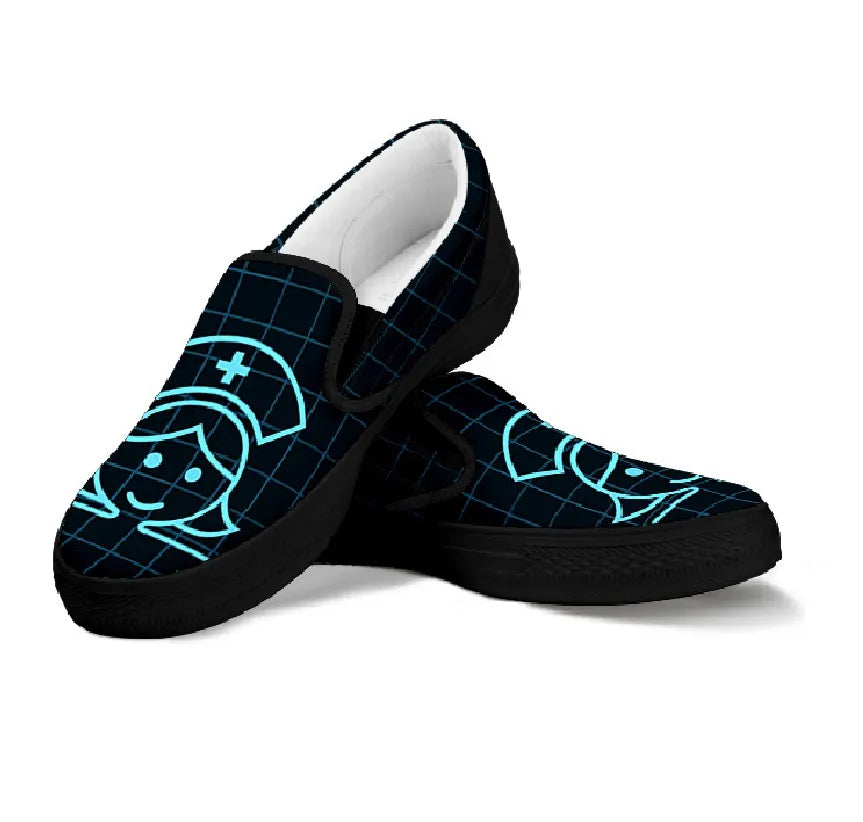 Black Nurse Slip On Sneakers (Smiling Nurse)