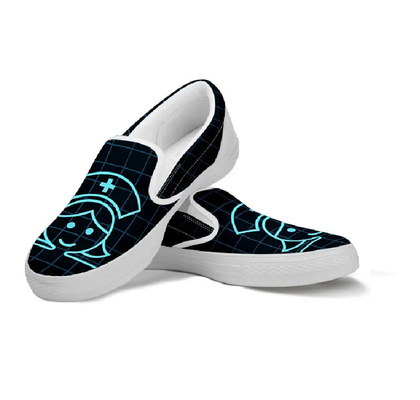Black Nurse Slip On Sneakers (Smiling Nurse)