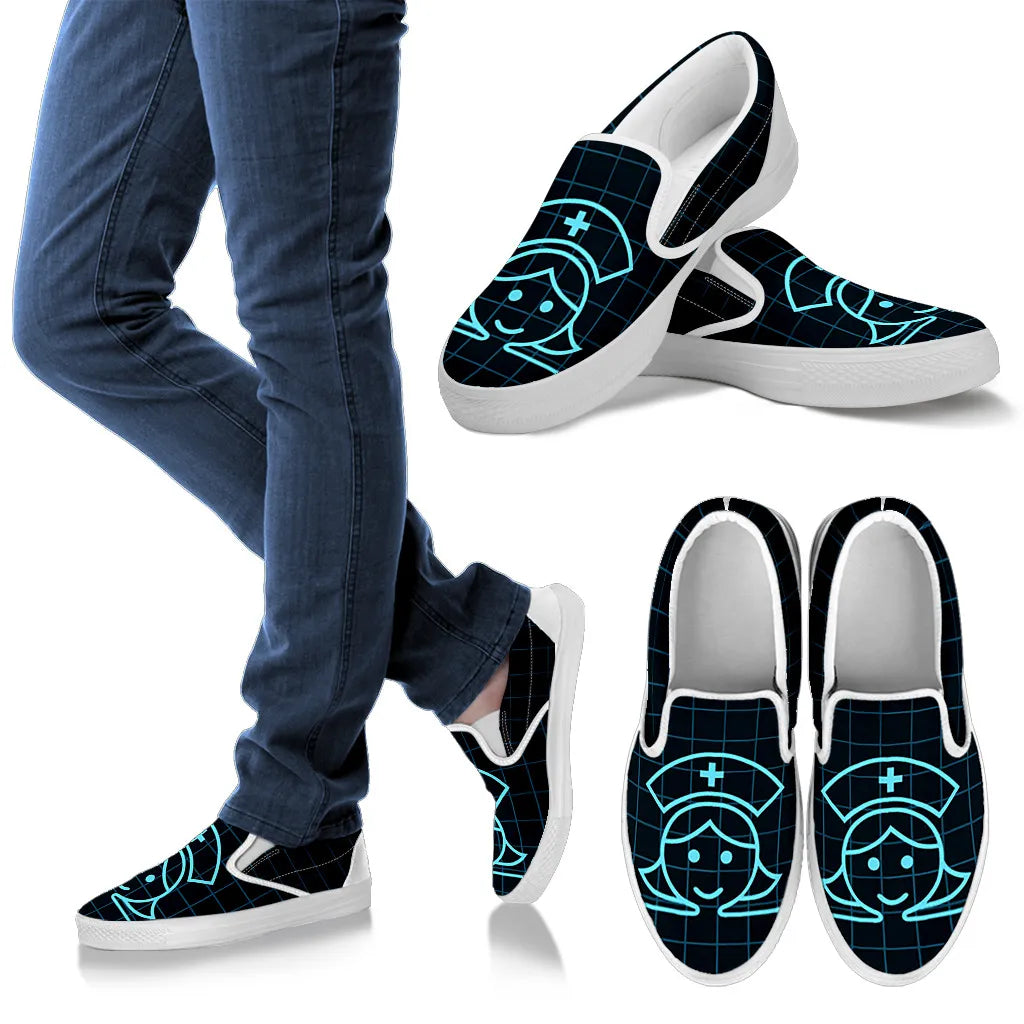 Black Nurse Slip On Sneakers (Smiling Nurse)