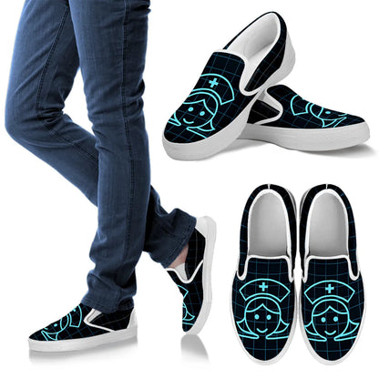 Black Nurse Slip On Sneakers (Smiling Nurse)