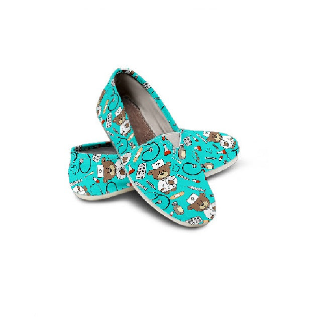 Friendly Bear Baby Blue Canvas Flats