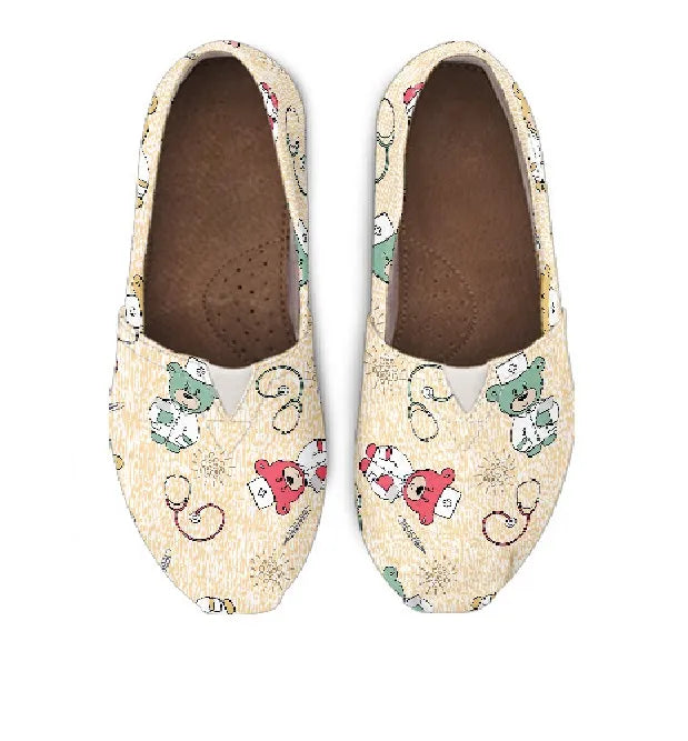 Friendly Bear Beige Canvas Nurse Flats