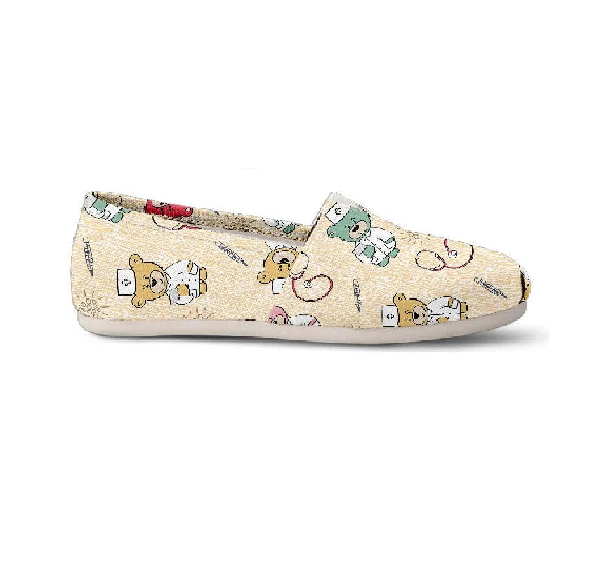 Friendly Bear Beige Canvas Nurse Flats