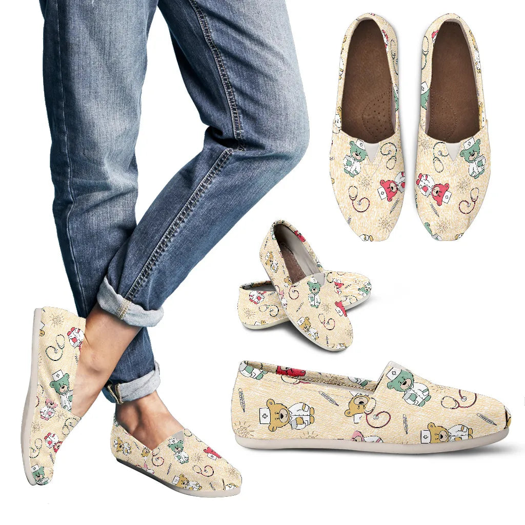 Friendly Bear Beige Canvas Nurse Flats