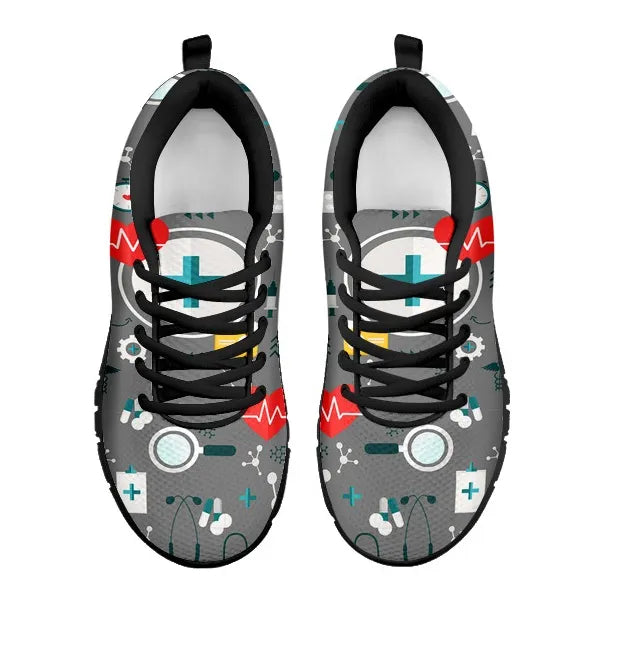 Ladies Gray Mesh Nurse Sneakers 8