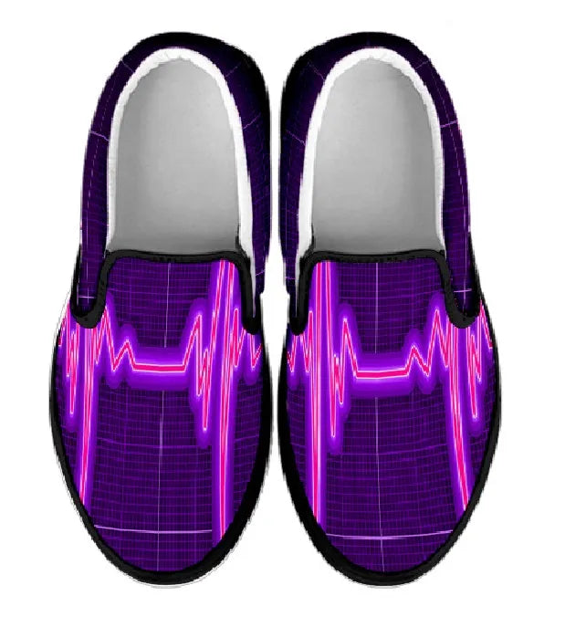 Purple Nurse Cardiogram Slip On Sneakers