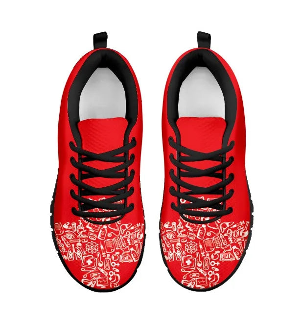Women's Red Nurse Sneakers With White Cross