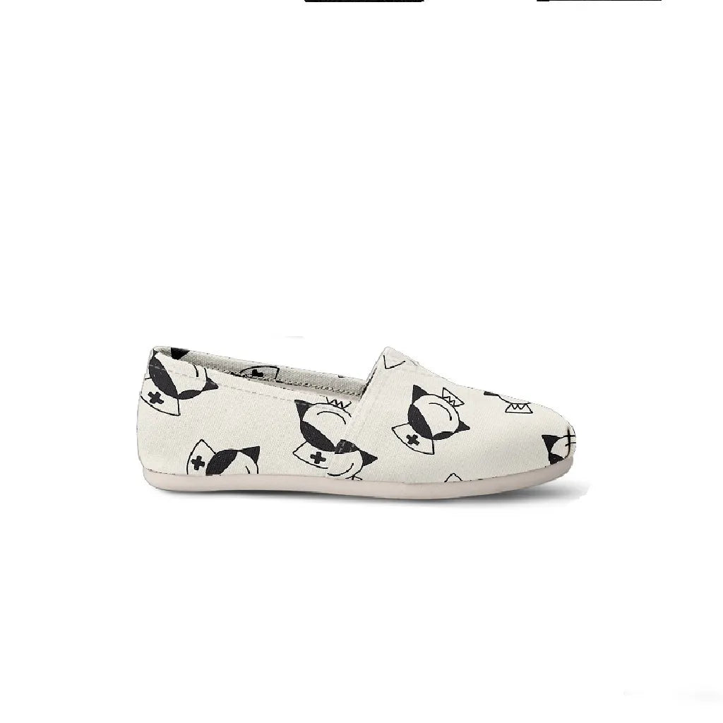 White Canvas Nurse Flats With Smiling Nurse
