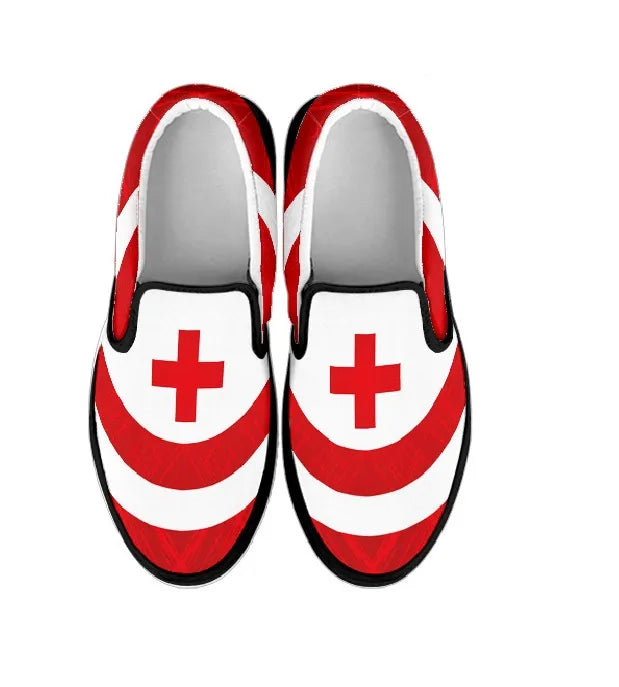 Women's Bold Red Cross Canvas Slips On Sneakers