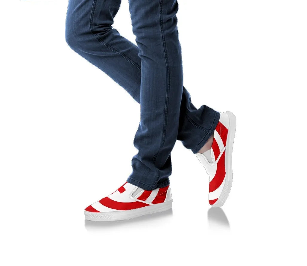Women's Bold Red Cross Canvas Slips On Sneakers