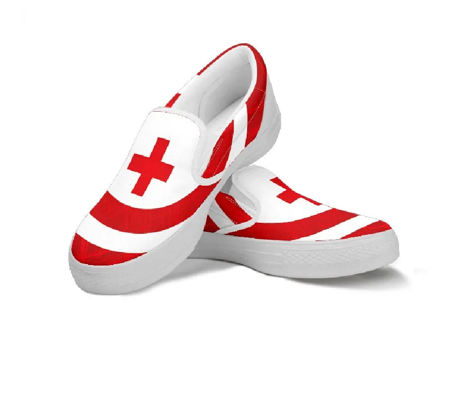 Women's Bold Red Cross Canvas Slips On Sneakers