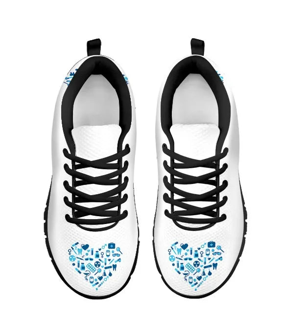 White Nurse Sneakers With Light Blue Heart