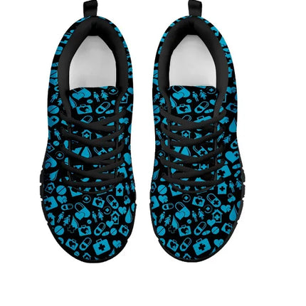 Sneakers da donna nere in mesh con grafiche mediche