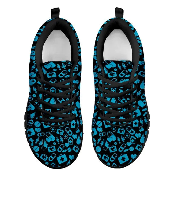 Women's Black Mesh Nurse Sneakers With Medical Graphics