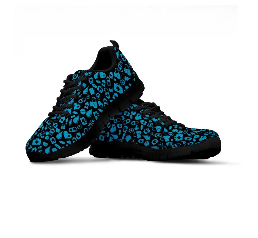 Women's Black Mesh Nurse Sneakers With Medical Graphics