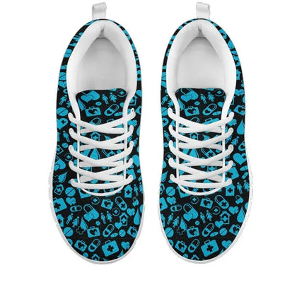 Sneakers da donna nere in mesh con grafiche mediche