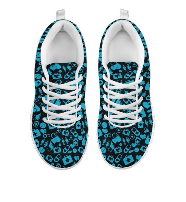 Women's Black Mesh Nurse Sneakers With Medical Graphics