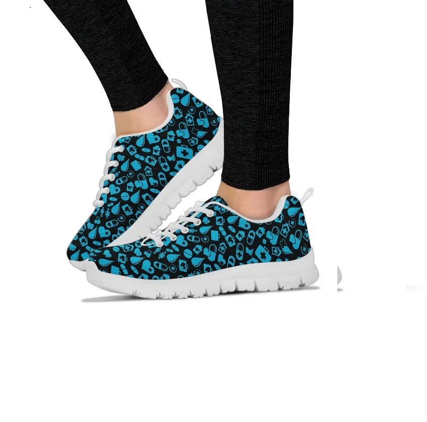 Women's Black Mesh Nurse Sneakers With Medical Graphics