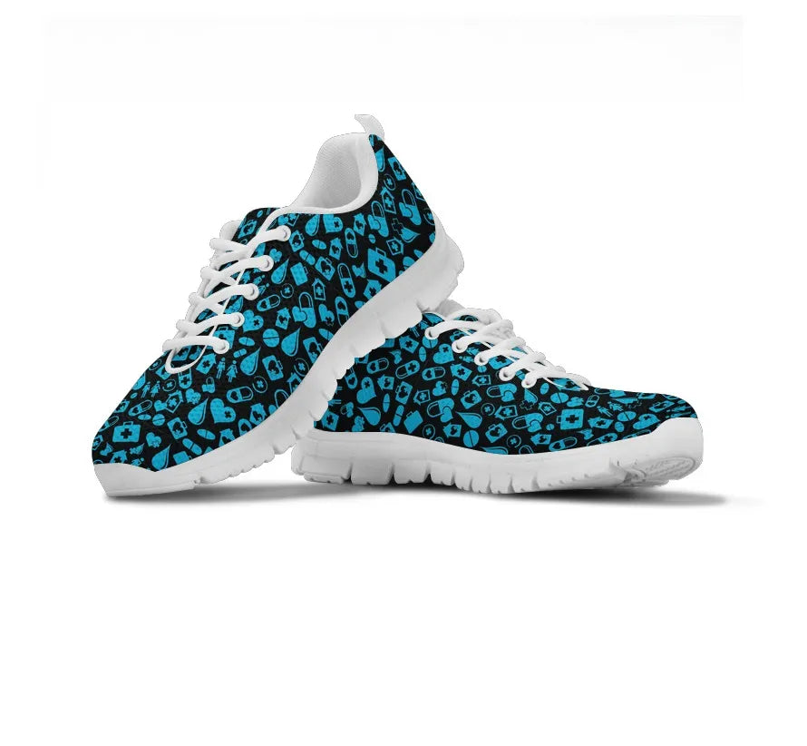 Women's Black Mesh Nurse Sneakers With Medical Graphics