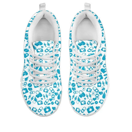 Sneakers da donna azzurro chiaro in mesh con grafiche mediche