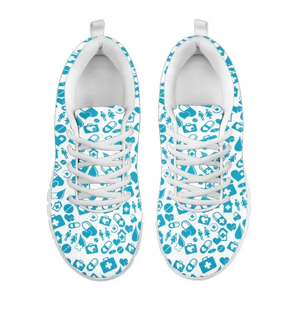 Women's Light Blue Mesh Nurse Sneakers With Medical Graphics