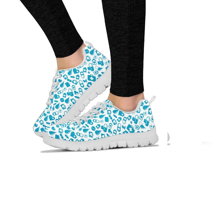 Women's Light Blue Mesh Nurse Sneakers With Medical Graphics