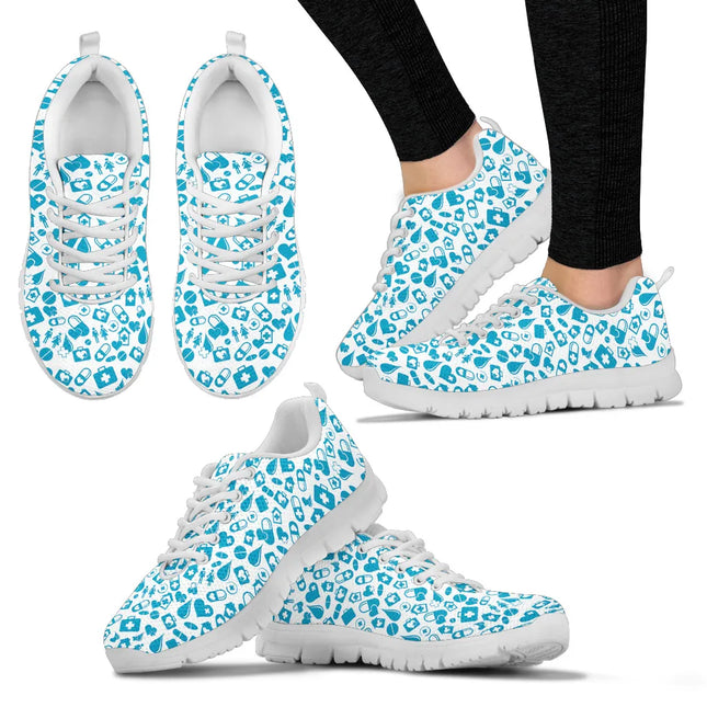 Sneakers da donna azzurro chiaro in mesh con grafiche mediche