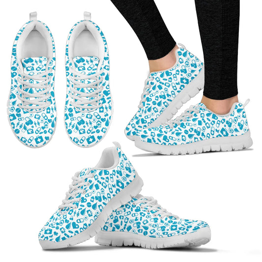 Women's Light Blue Mesh Nurse Sneakers With Medical Graphics