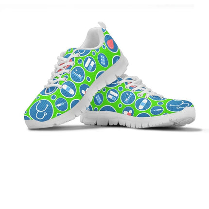 Sneakers da infermiera da donna in rete verde acqua 3 con icone mediche blu e bianche