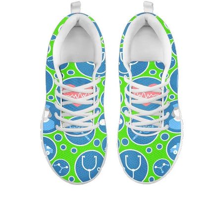 Sneakers da infermiera da donna in rete verde acqua 3 con icone mediche blu e bianche
