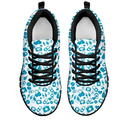Sneakers da donna azzurro chiaro in mesh con grafiche mediche