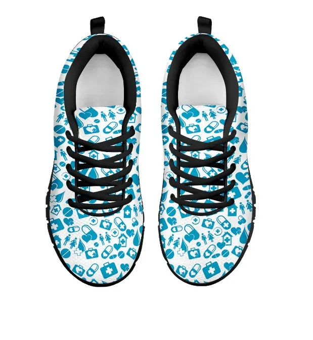 Women's Light Blue Mesh Nurse Sneakers With Medical Graphics
