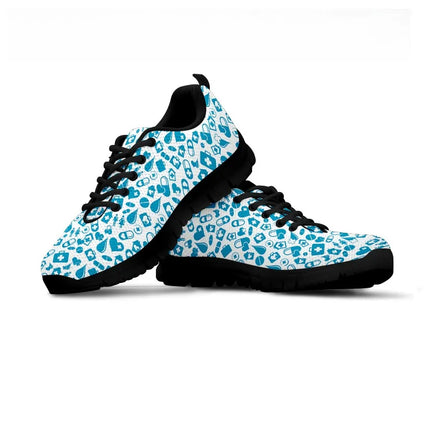 Sneakers da donna azzurro chiaro in mesh con grafiche mediche