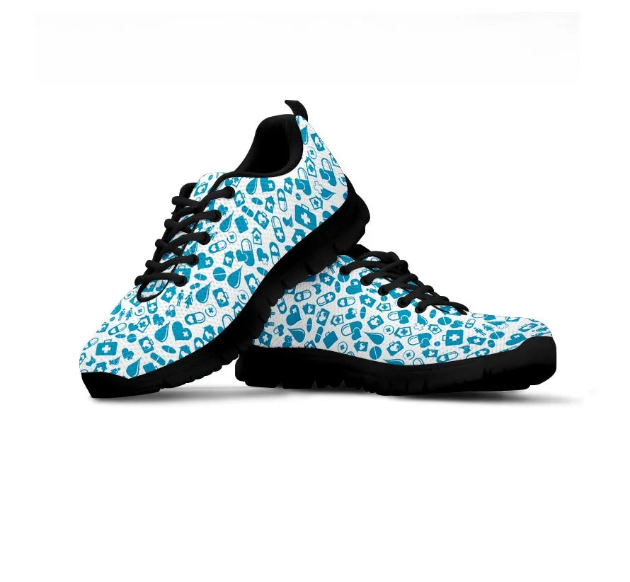 Women's Light Blue Mesh Nurse Sneakers With Medical Graphics