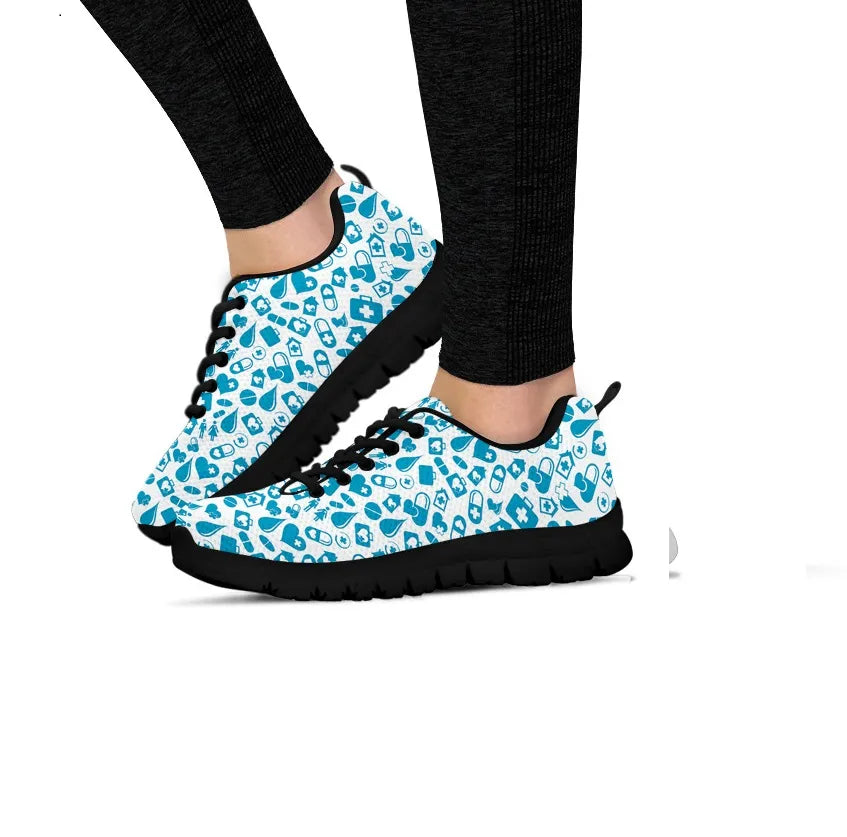 Women's Light Blue Mesh Nurse Sneakers With Medical Graphics