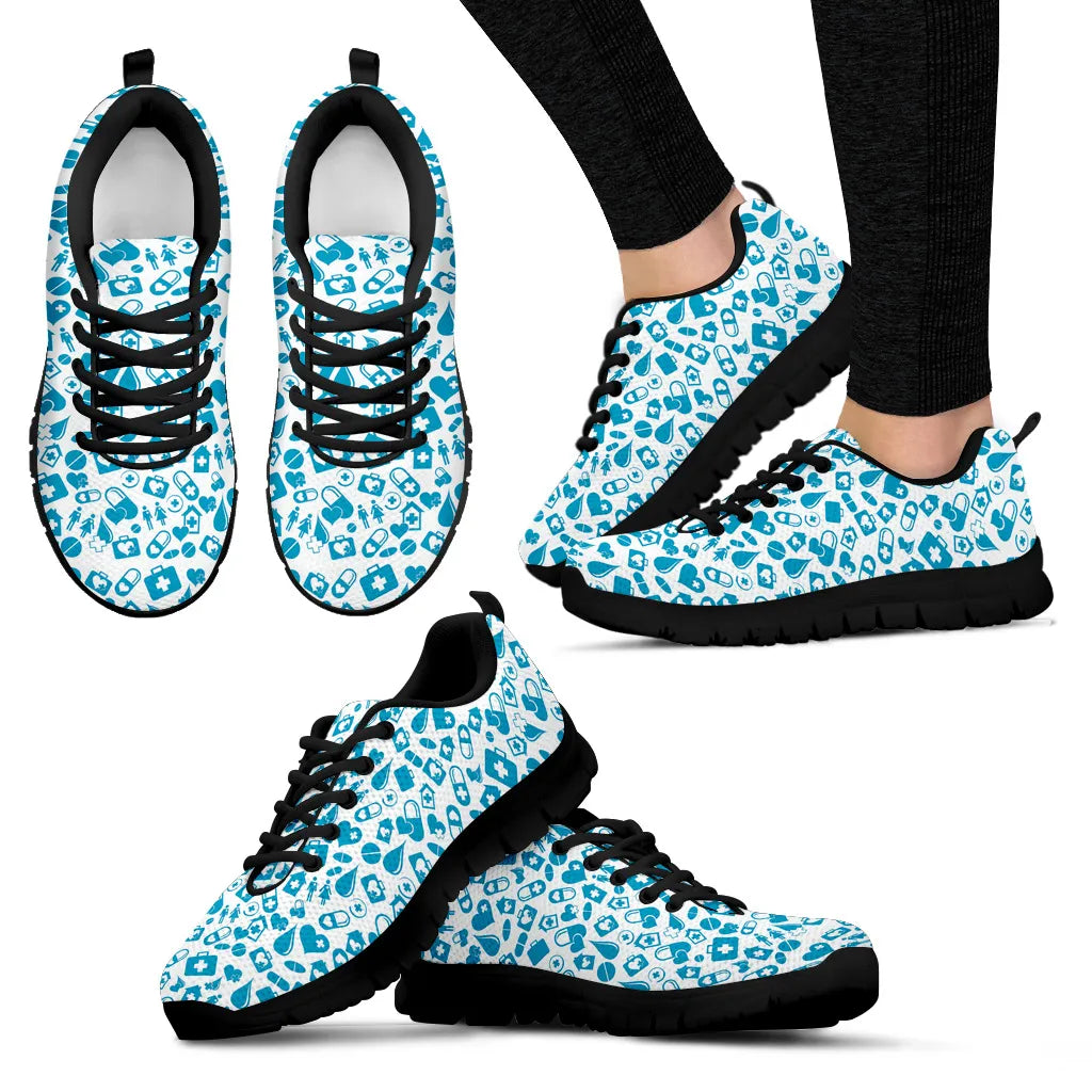 Women's Light Blue Mesh Nurse Sneakers With Medical Graphics
