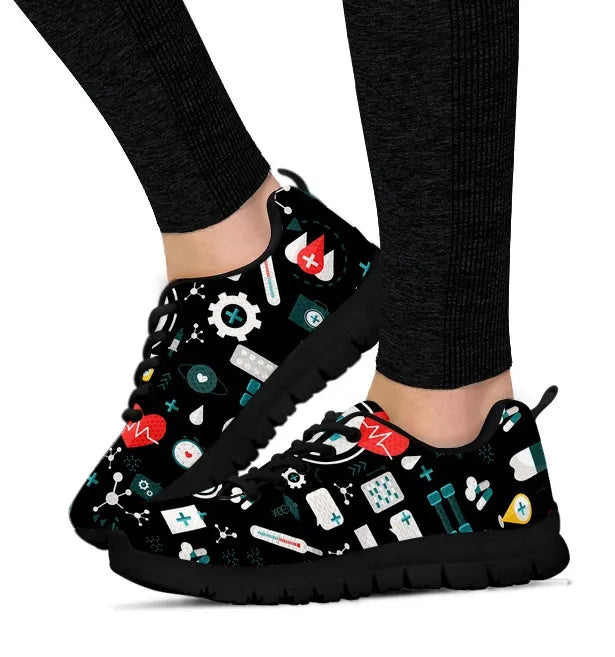 Ladies Black Mesh Nurse Sneakers 8