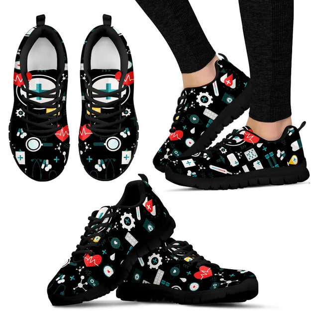Sneakers da infermiera nere in mesh da donna 8