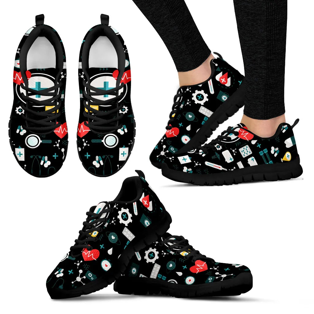 Ladies Black Mesh Nurse Sneakers 8